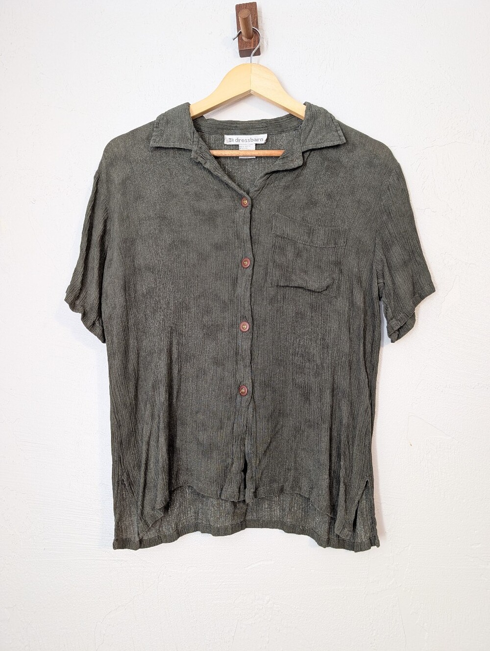 Green Flowy Short Sleeve Button Down Blouse Boho Hippie Natural Granola Goblin
